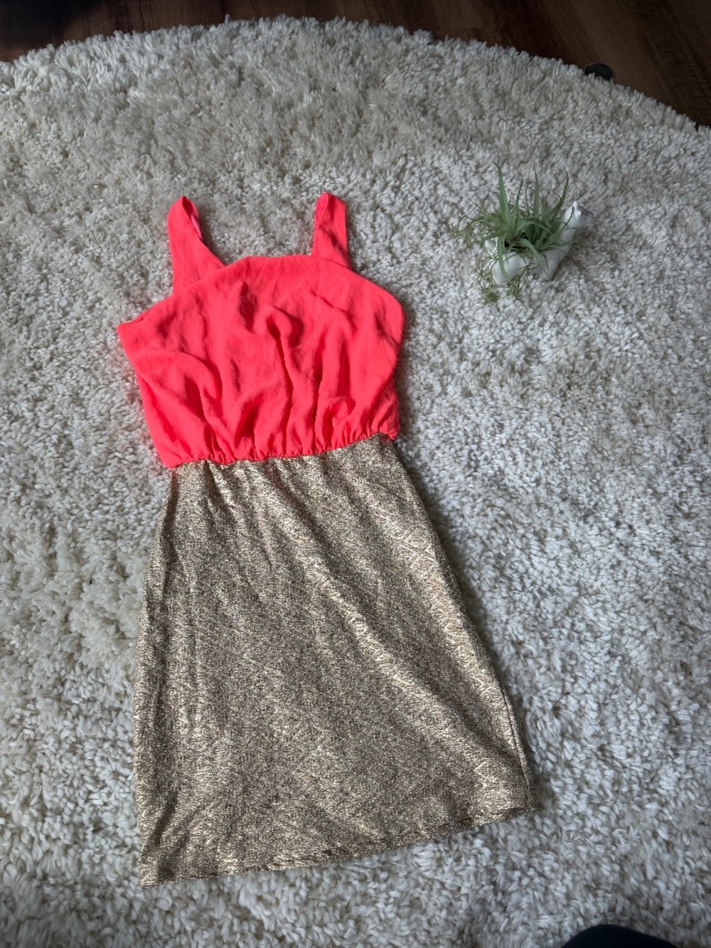 Eye-catching coral pink Bright Coral Pink Ruffle gold vintage y2k orange Dress w